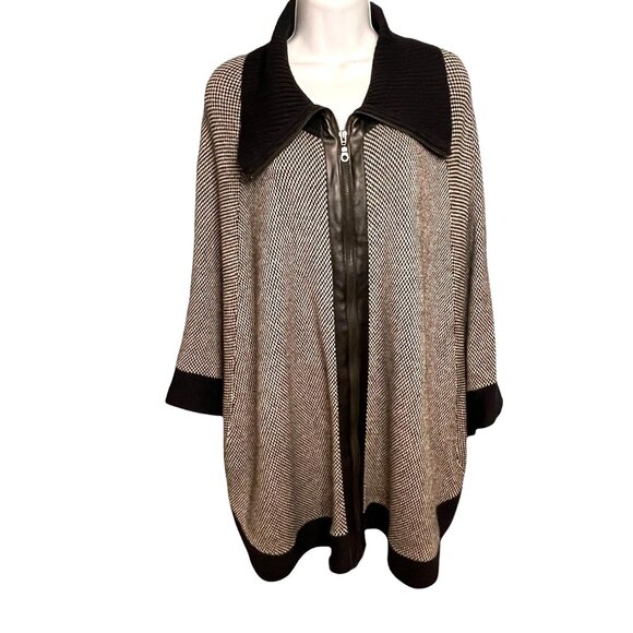 Charlie Paige Black White Houndstooth Knit Poncho With Zipper Front - Picture 1 of 8